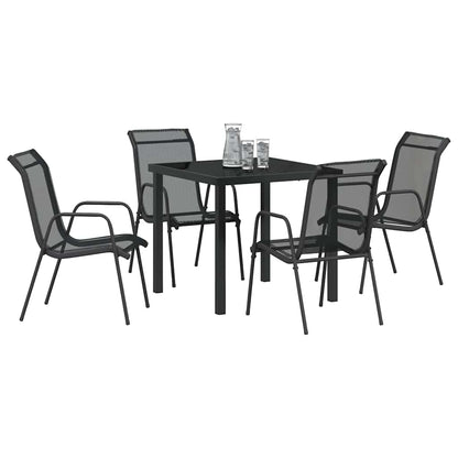 Garden Dining Set 5 pcs Black Powder-Coated Steel