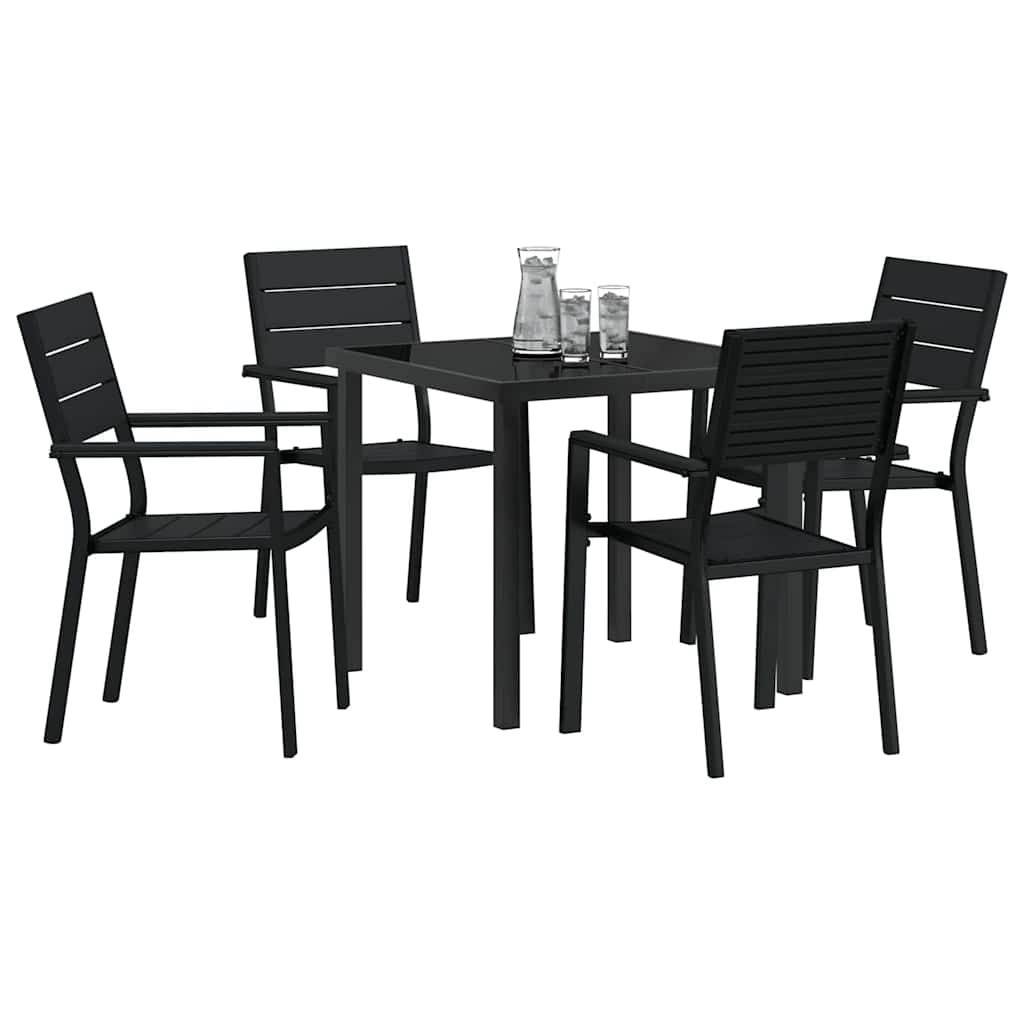 Garden Dining Set 5 pcs Black Powder-Coated Steel