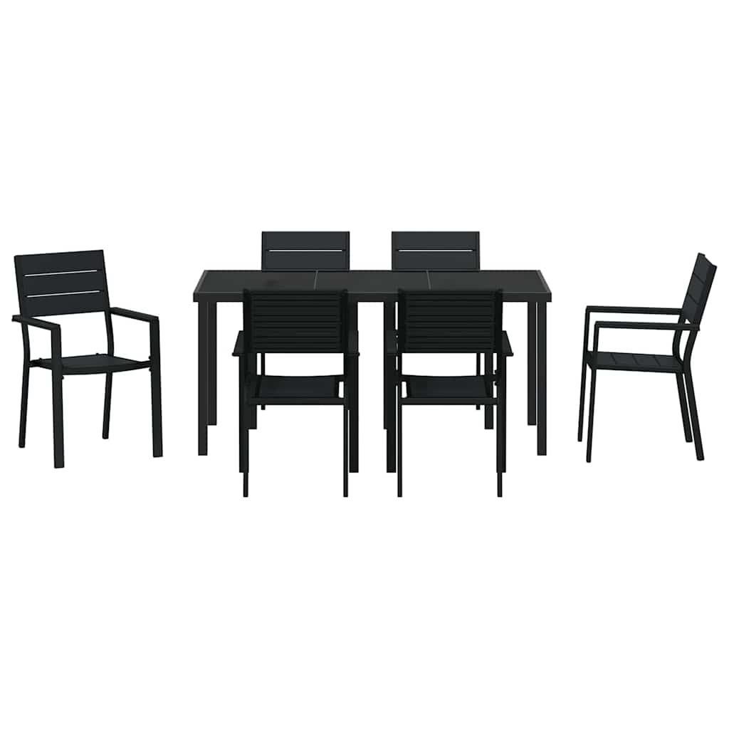 Garden Dining Set 7 pcs Black Powder-Coated Steel