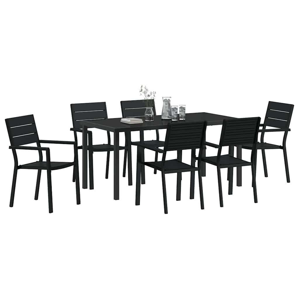 Garden Dining Set 7 pcs Black Powder-Coated Steel
