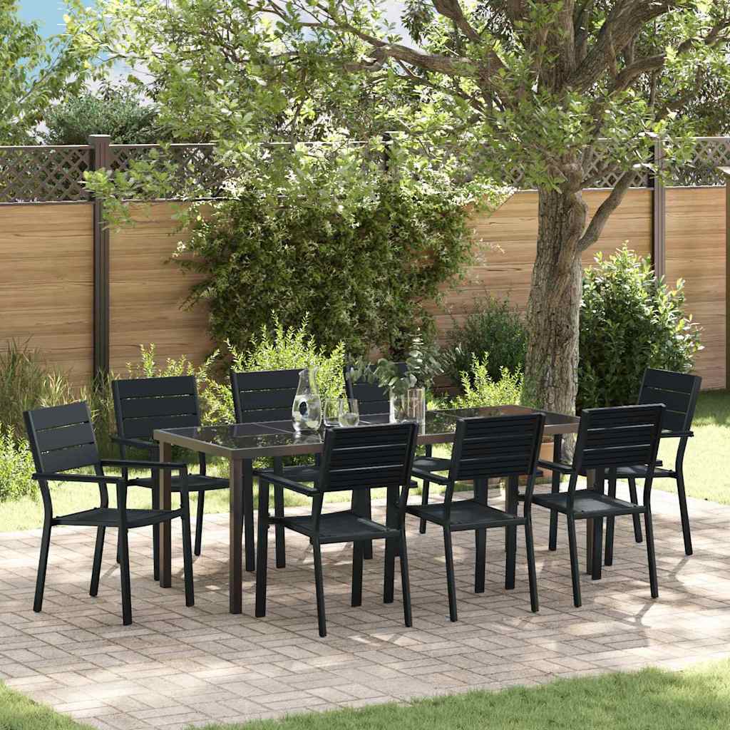 Garden Dining Set 9 pcs Black Powder-Coated Steel