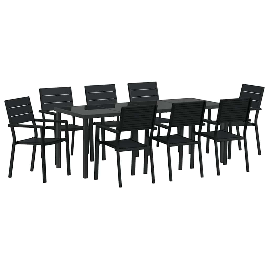 Garden Dining Set 9 pcs Black Powder-Coated Steel