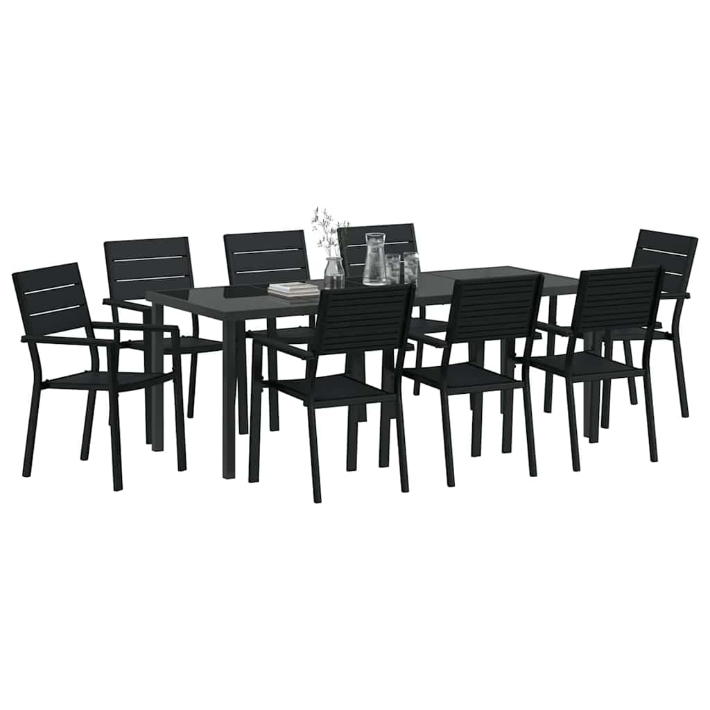 Garden Dining Set 9 pcs Black Powder-Coated Steel