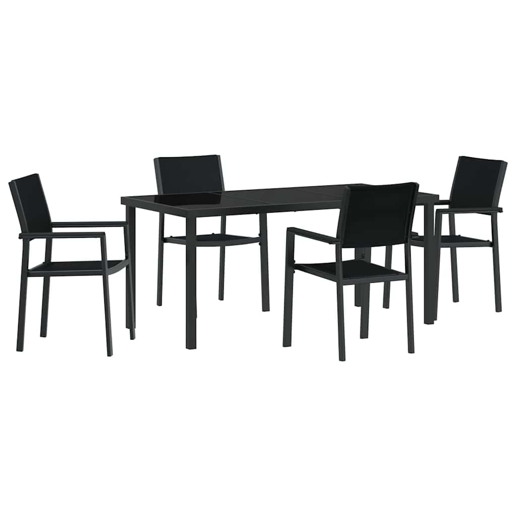 Garden Dining Set 5 pcs Black Powder-Coated Steel