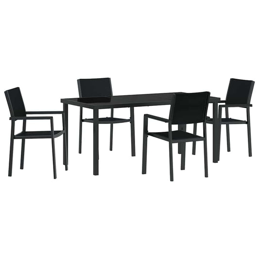 Garden Dining Set 5 pcs Black Powder-Coated Steel