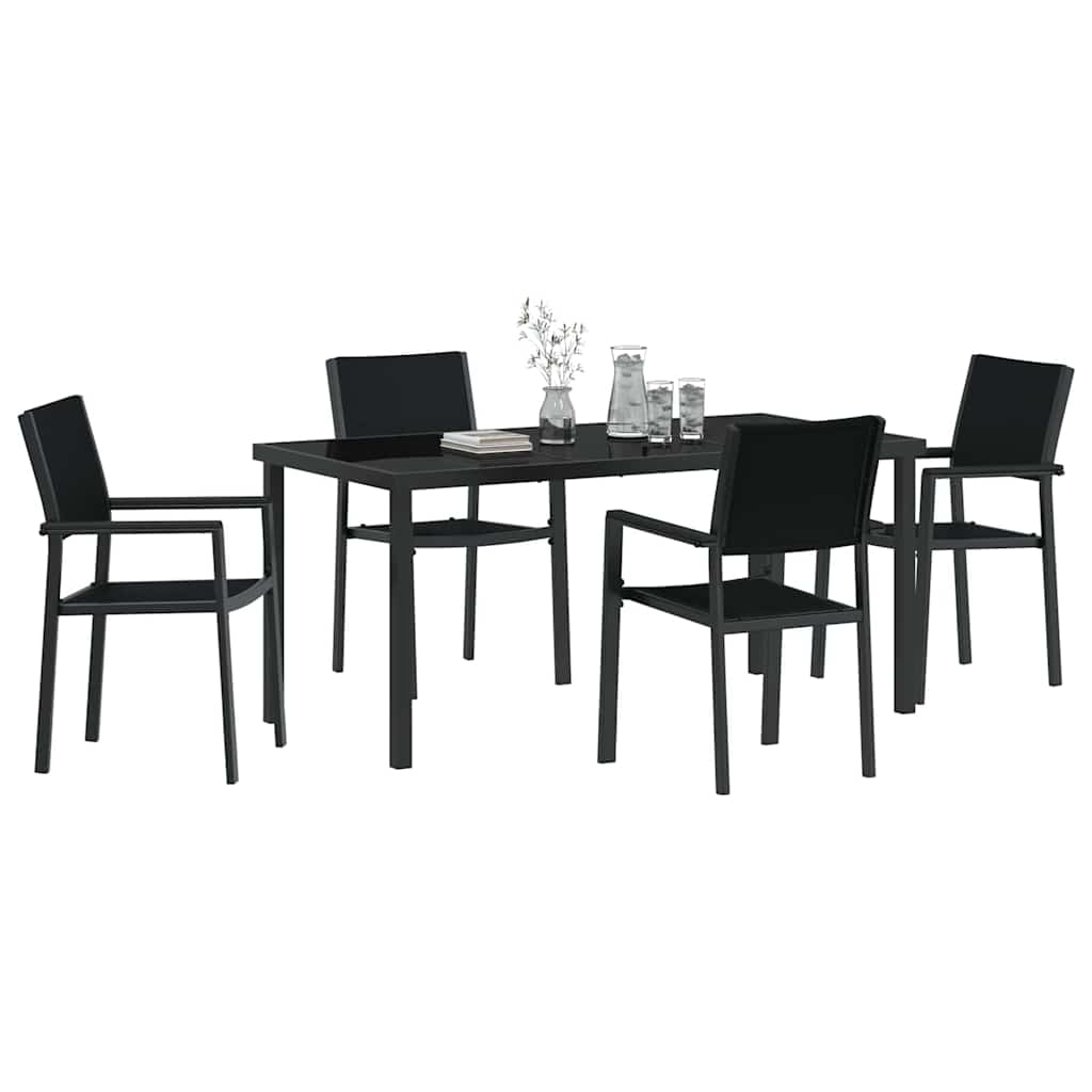 Garden Dining Set 5 pcs Black Powder-Coated Steel