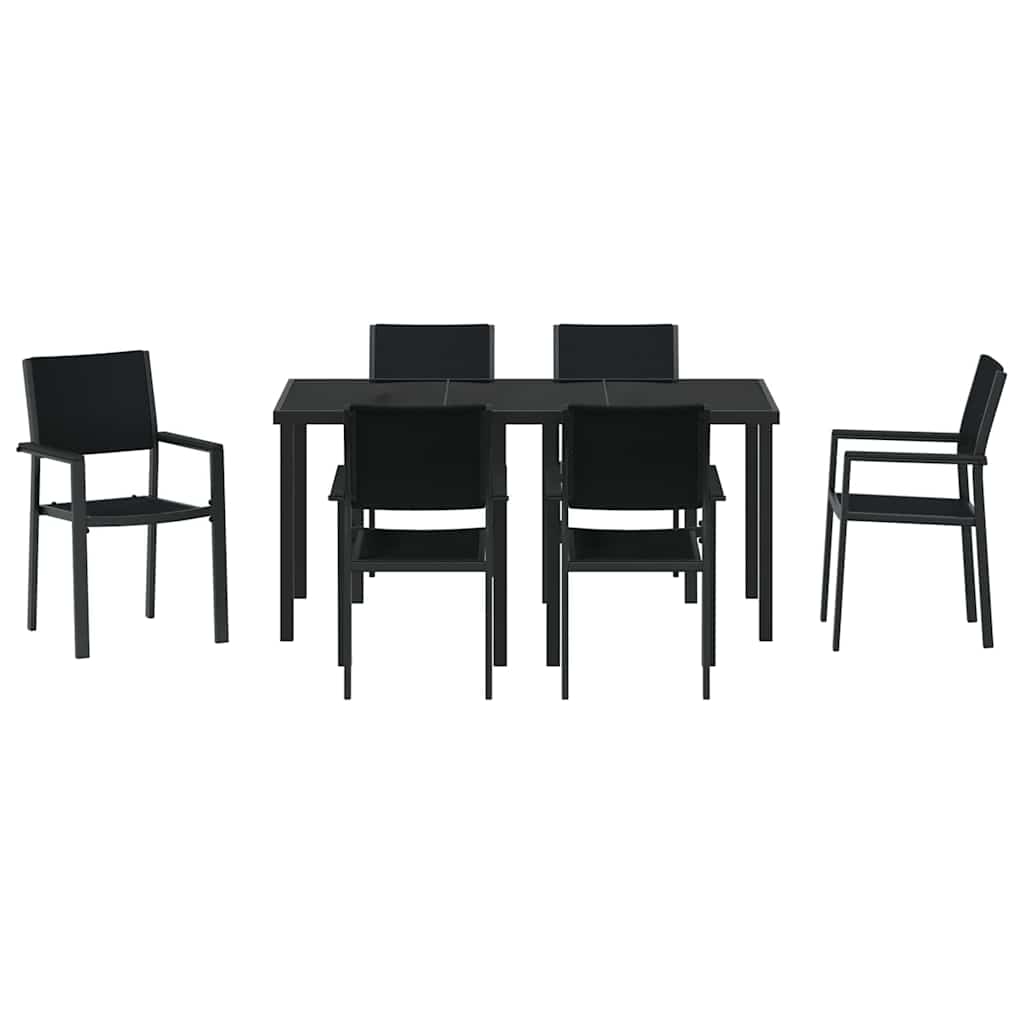 Garden Dining Set 7 pcs Black Powder-Coated Steel
