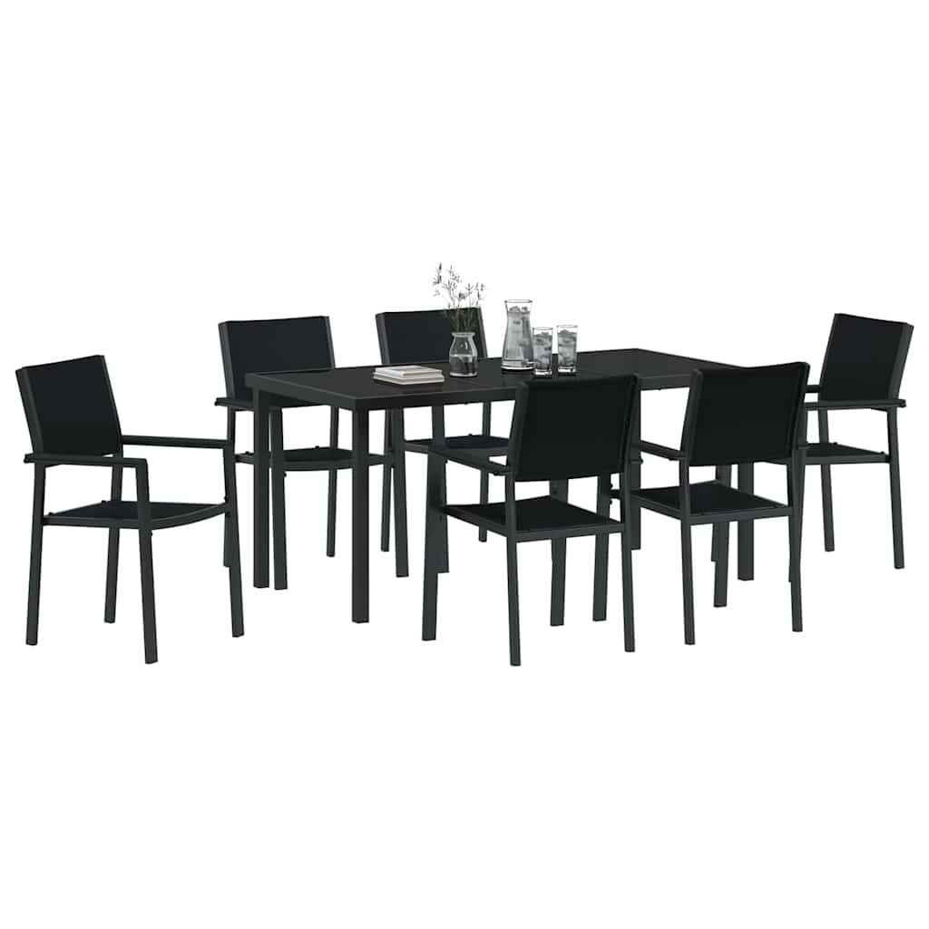 Garden Dining Set 7 pcs Black Powder-Coated Steel