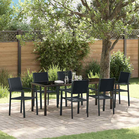 Garden Dining Set 7 pcs Black Powder-Coated Steel