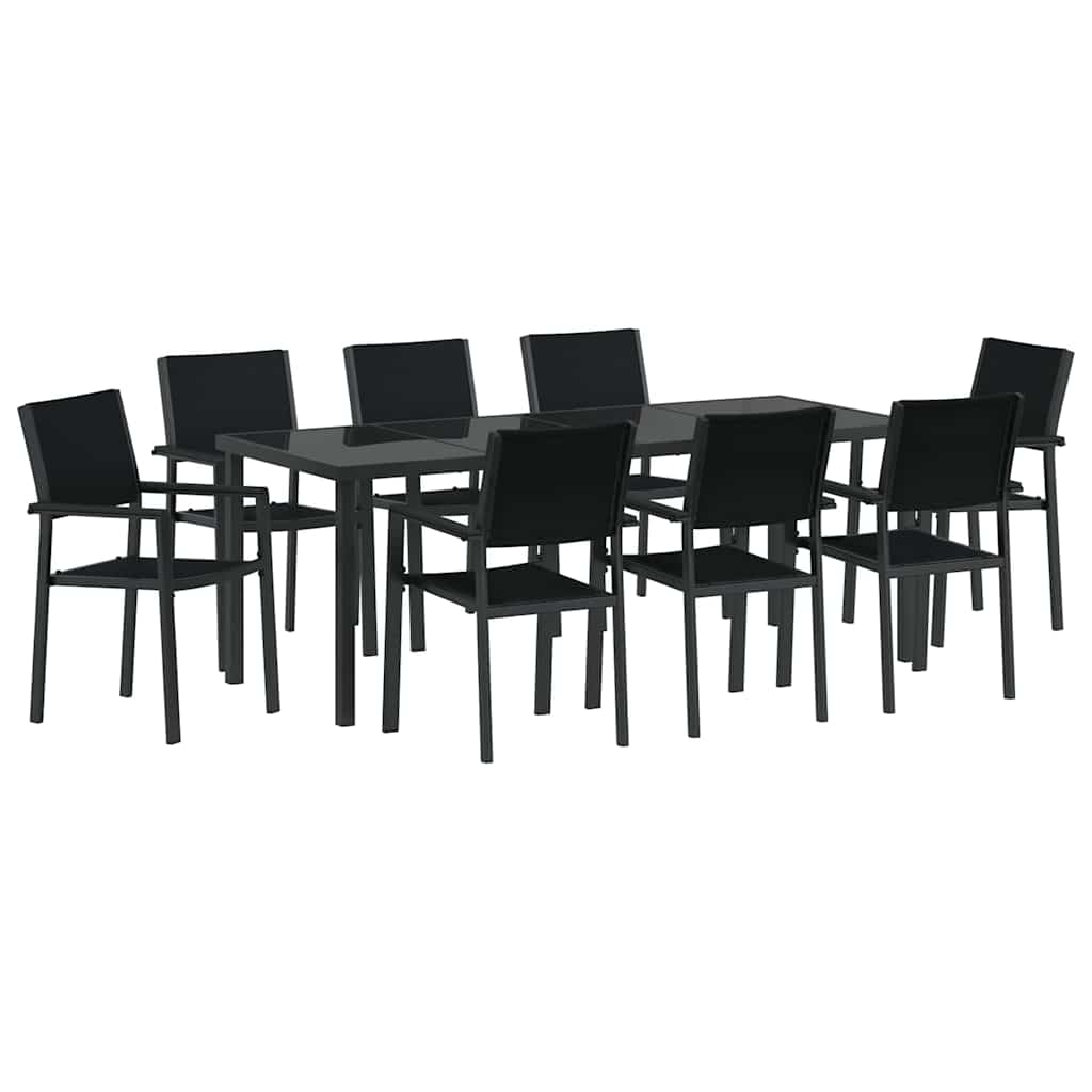 Garden Dining Set 9 pcs Black Powder-Coated Steel