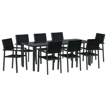 Garden Dining Set 9 pcs Black Powder-Coated Steel