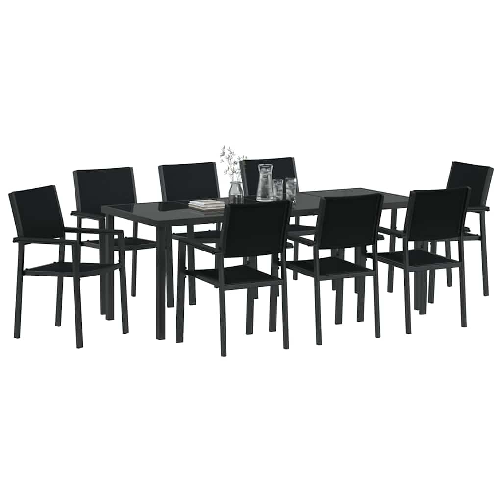 Garden Dining Set 9 pcs Black Powder-Coated Steel