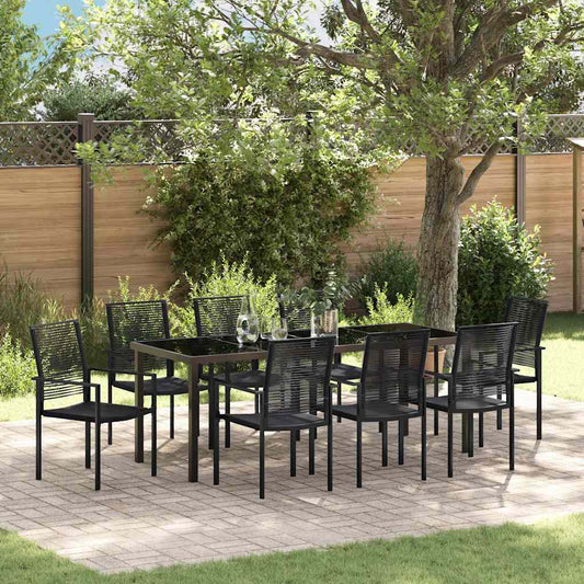 Garden Dining Set 9 pcs Black Powder-Coated Steel
