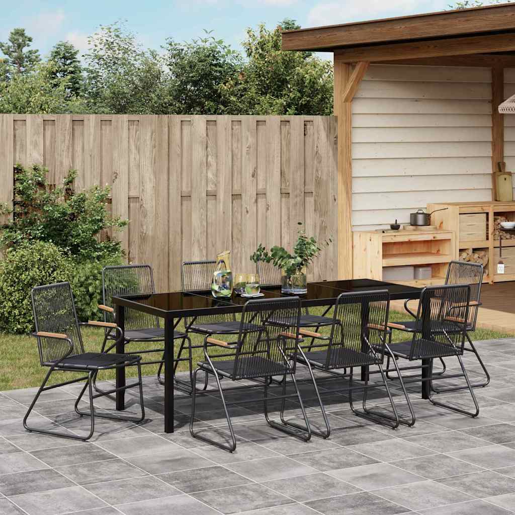 Garden Dining Set 9 pcs Black Powder-Coated Steel