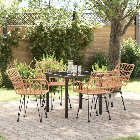 Garden Dining Set 5 pcs Brown Powder-Coated Steel