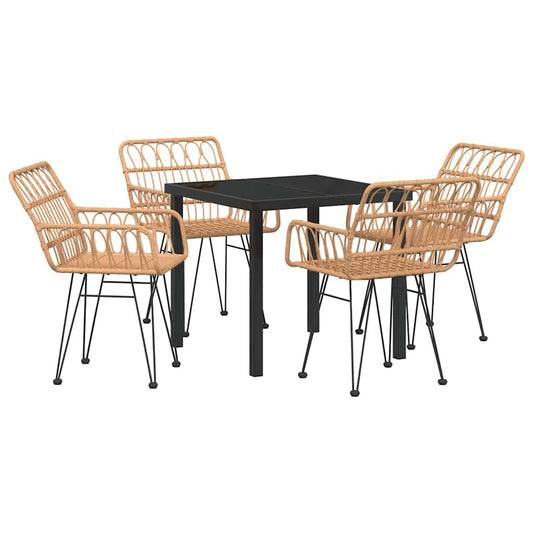 Garden Dining Set 5 pcs Brown Powder-Coated Steel