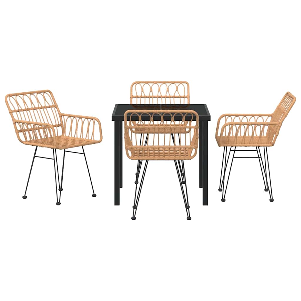 Garden Dining Set 5 pcs Brown Powder-Coated Steel