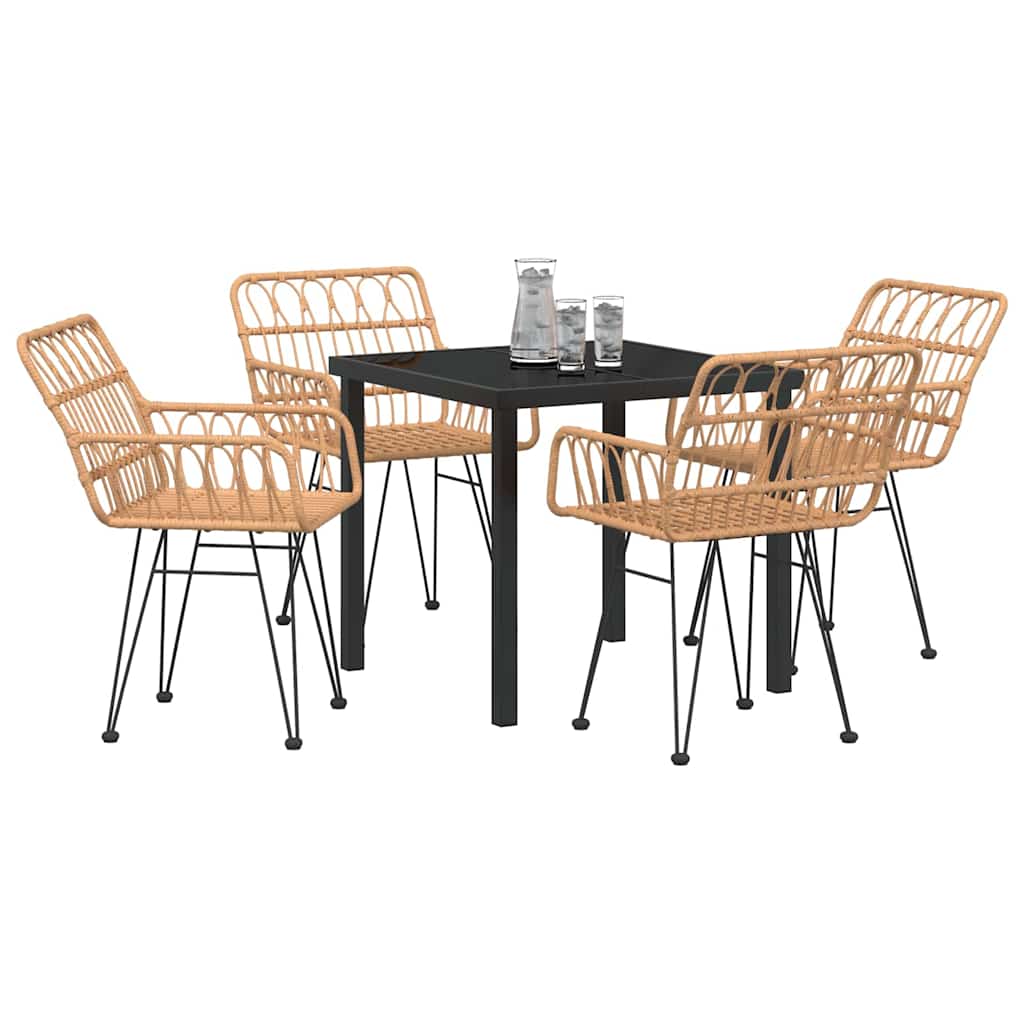 Garden Dining Set 5 pcs Brown Powder-Coated Steel