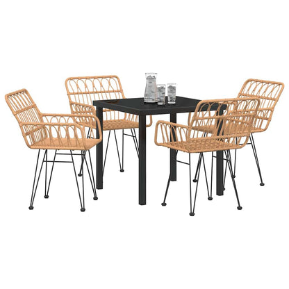 Garden Dining Set 5 pcs Brown Powder-Coated Steel