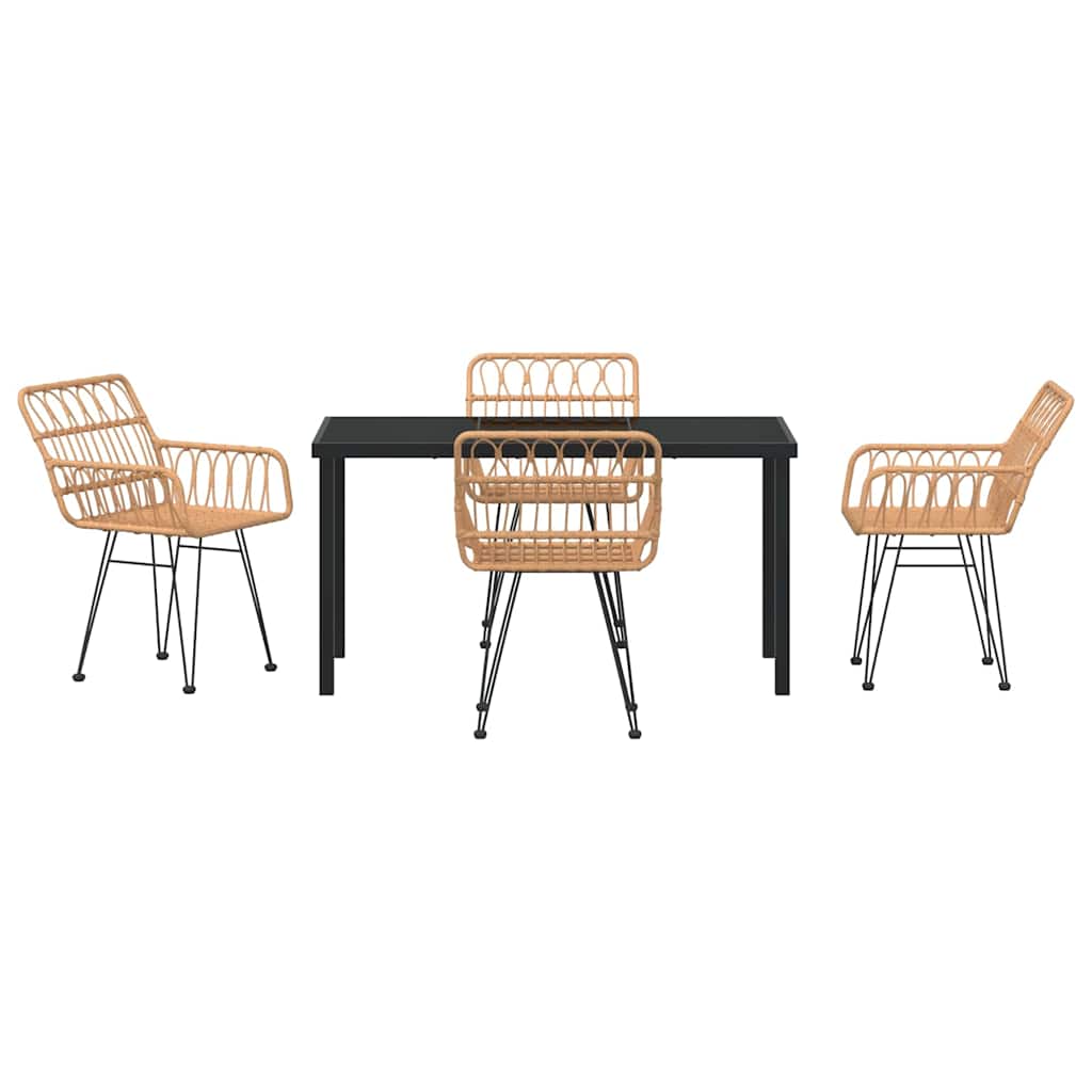 Garden Dining Set 5 pcs Brown Powder-Coated Steel