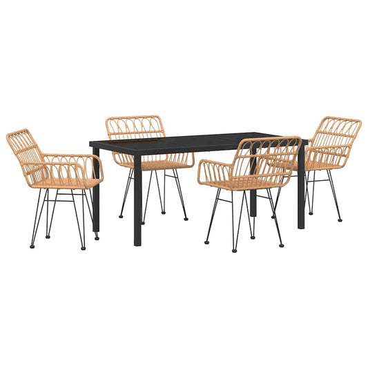 Garden Dining Set 5 pcs Brown Powder-Coated Steel
