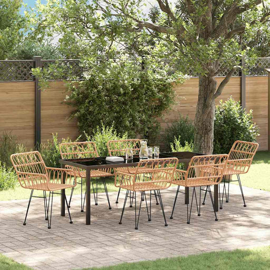Garden Dining Set 7 pcs Brown Powder-Coated Steel