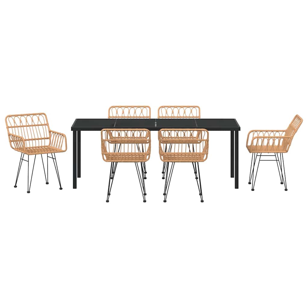 Garden Dining Set 7 pcs Brown Powder-Coated Steel
