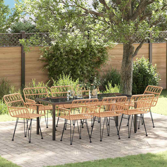 Garden Dining Set 9 pcs Brown Powder-Coated Steel