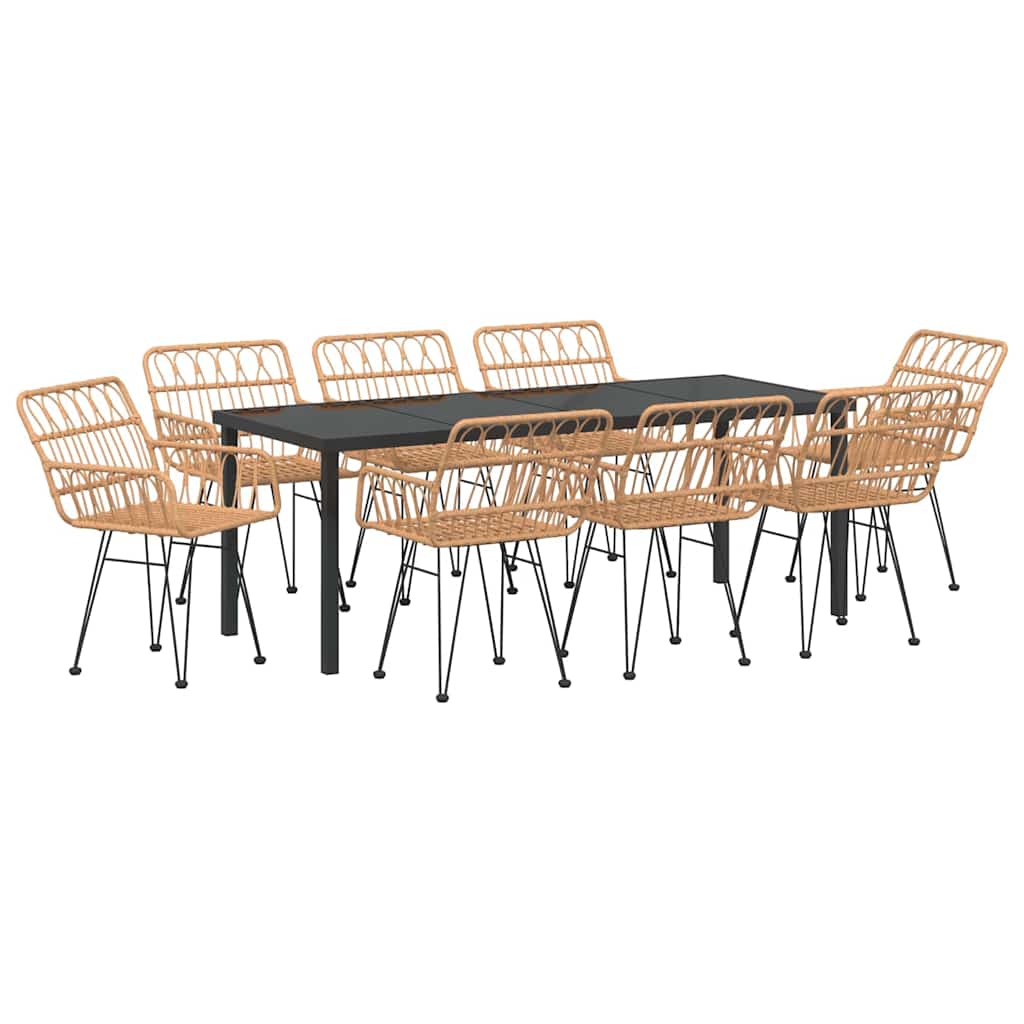 Garden Dining Set 9 pcs Brown Powder-Coated Steel