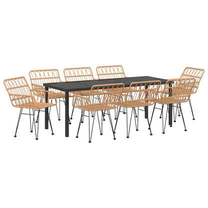 Garden Dining Set 9 pcs Brown Powder-Coated Steel