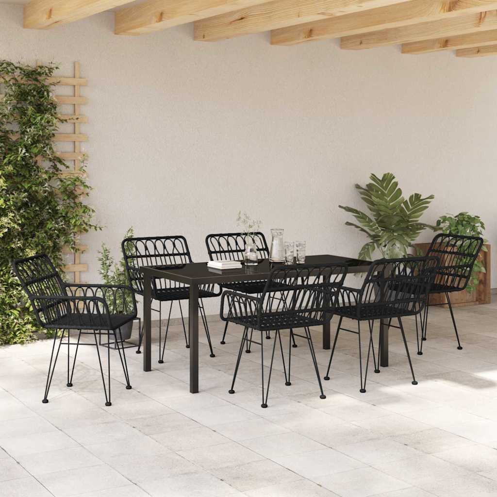 Garden Dining Set 7 pcs Black Powder-Coated Steel