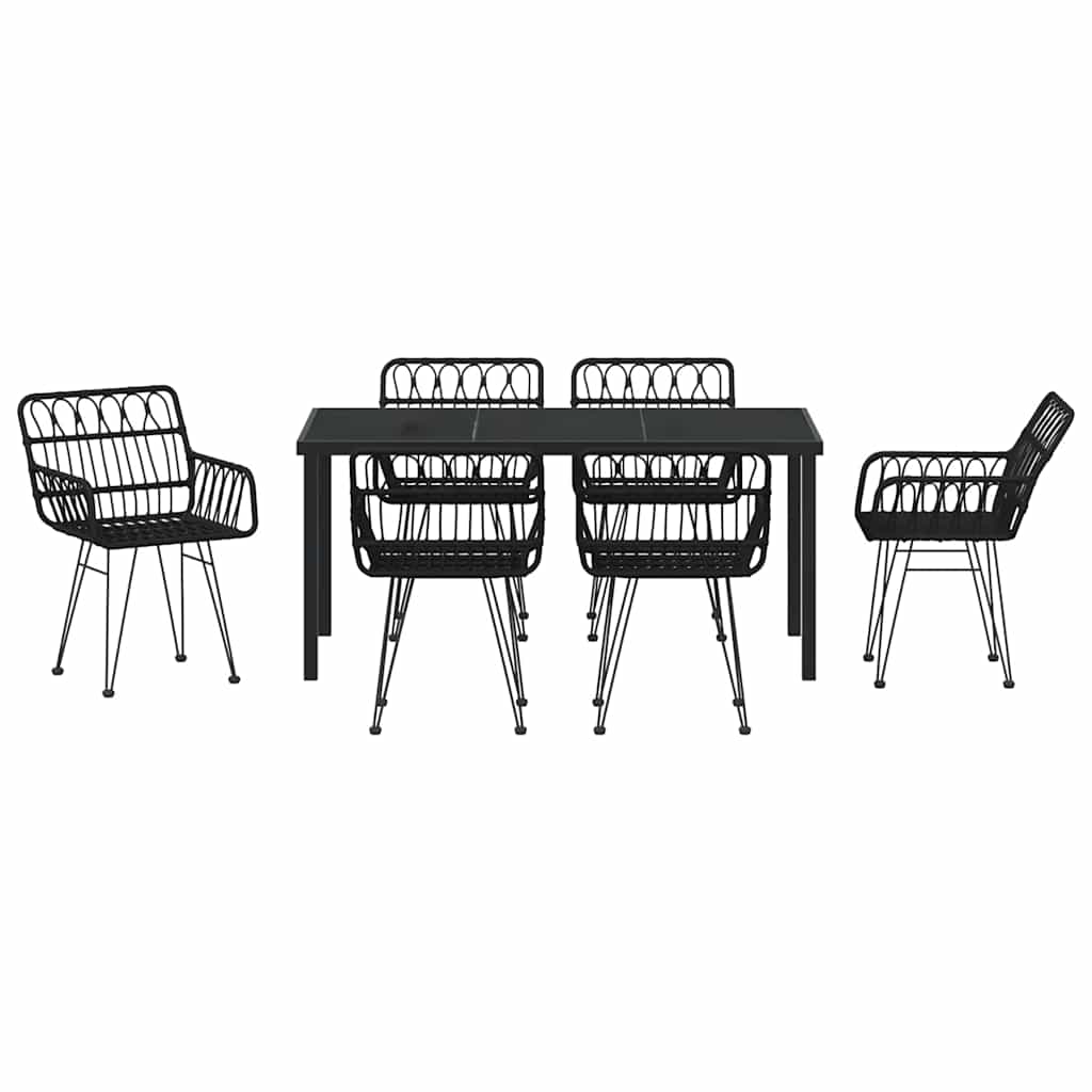 Garden Dining Set 7 pcs Black Powder-Coated Steel