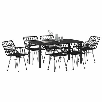 Garden Dining Set 7 pcs Black Powder-Coated Steel