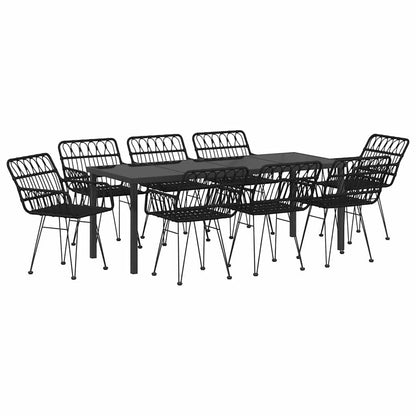 Garden Dining Set 9 pcs Black Powder-Coated Steel
