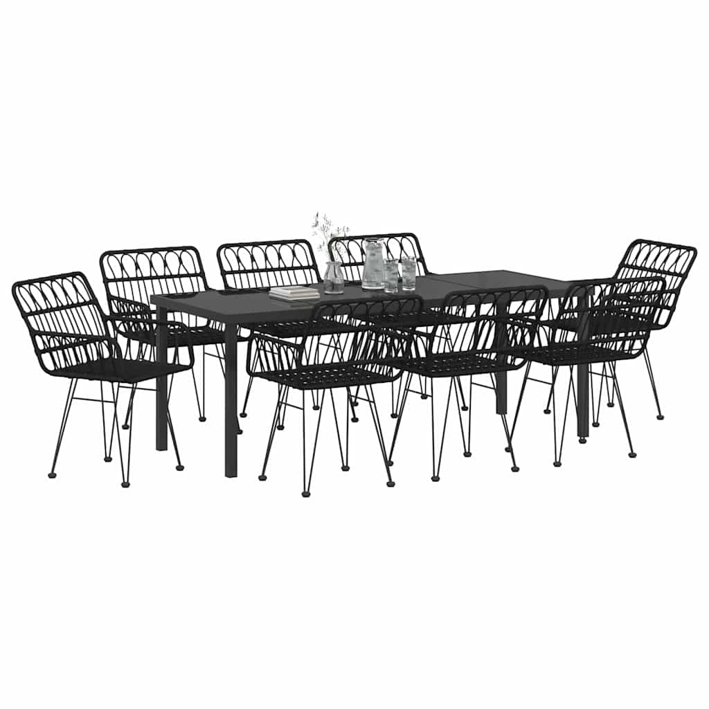 Garden Dining Set 9 pcs Black Powder-Coated Steel