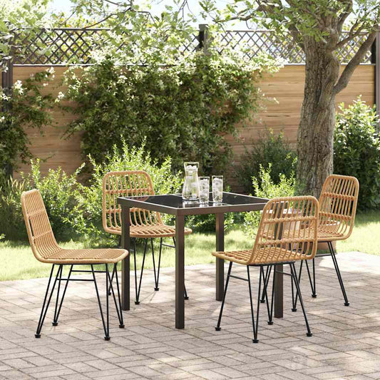 Garden Dining Set 5 pcs Brown Powder-Coated Steel