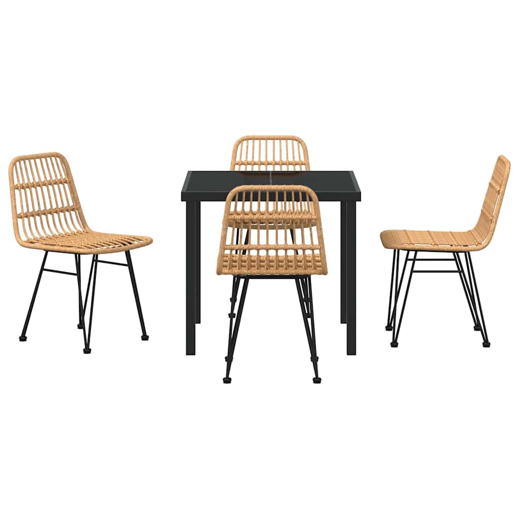 Garden Dining Set 5 pcs Brown Powder-Coated Steel