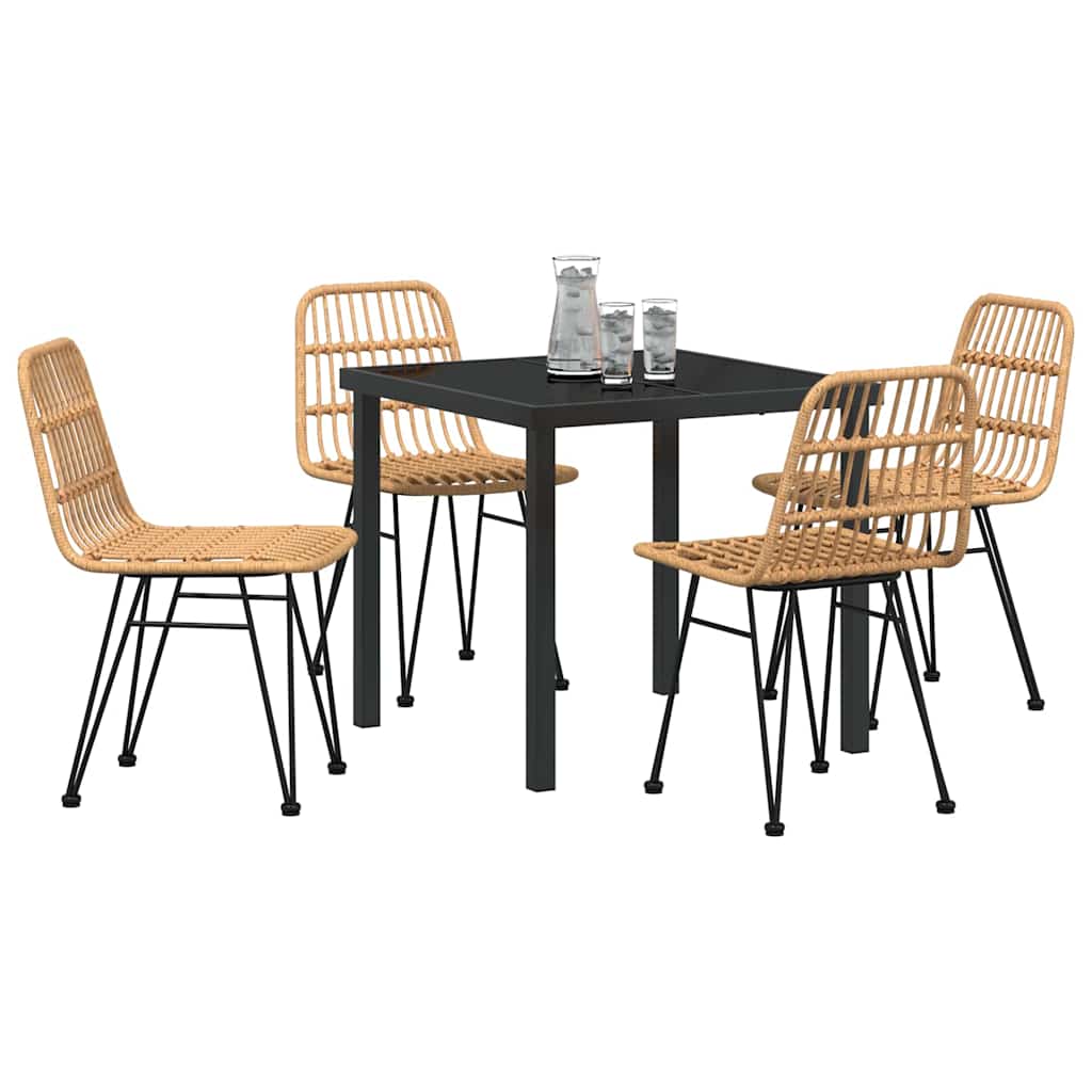Garden Dining Set 5 pcs Brown Powder-Coated Steel