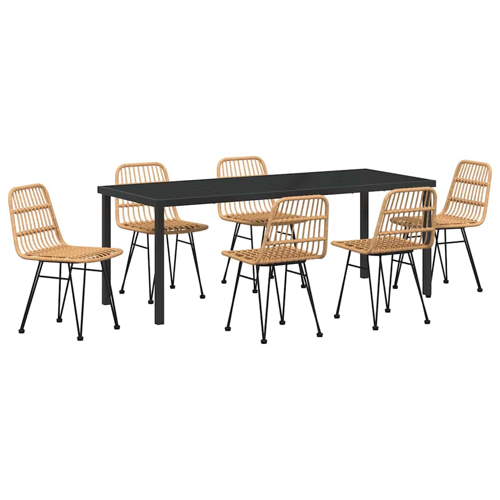 Garden Dining Set 7 pcs Brown Powder-Coated Steel