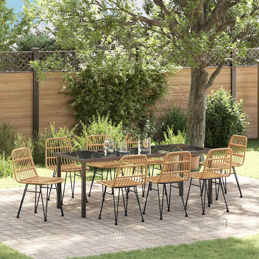 Garden Dining Set 9 pcs Brown Powder-Coated Steel