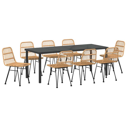 Garden Dining Set 9 pcs Brown Powder-Coated Steel