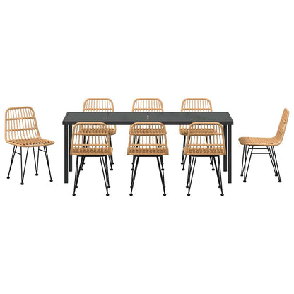 Garden Dining Set 9 pcs Brown Powder-Coated Steel