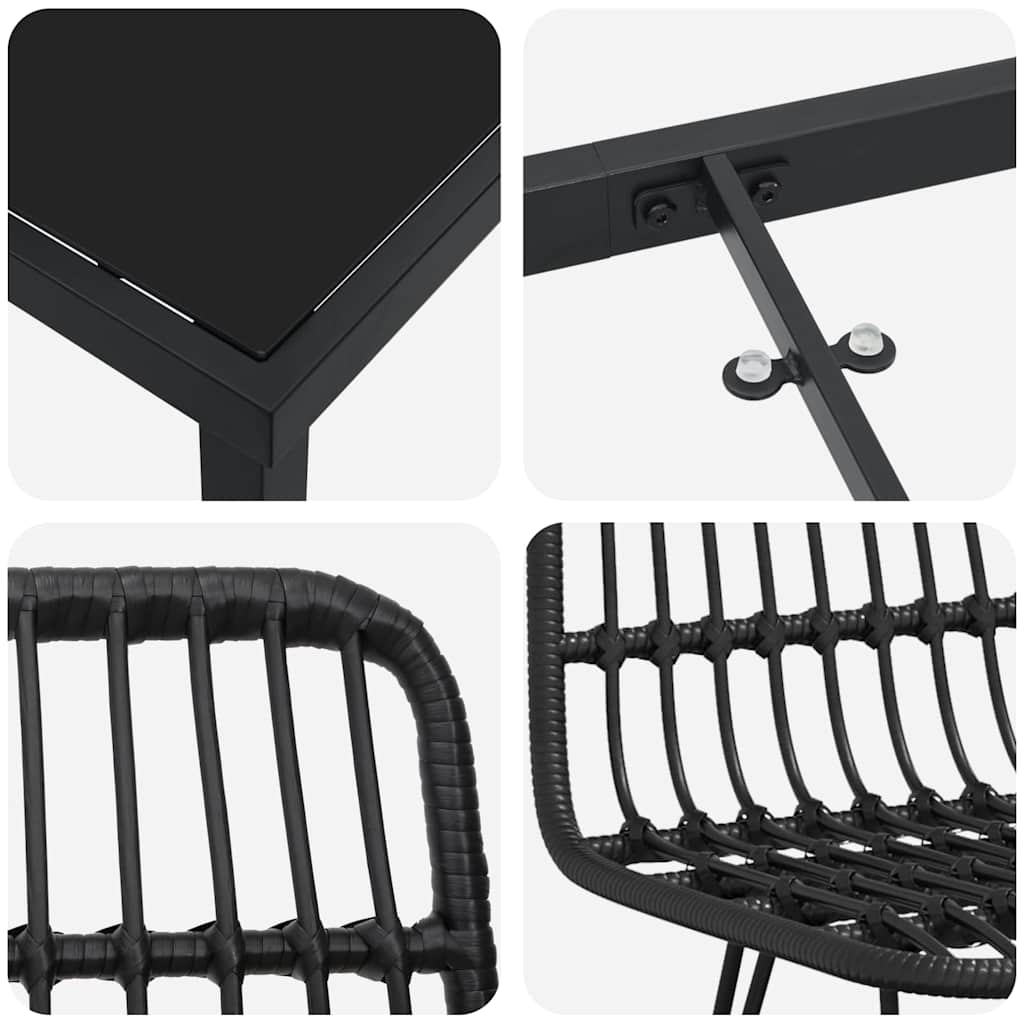 Garden Dining Set 9 pcs Black Powder-Coated Steel