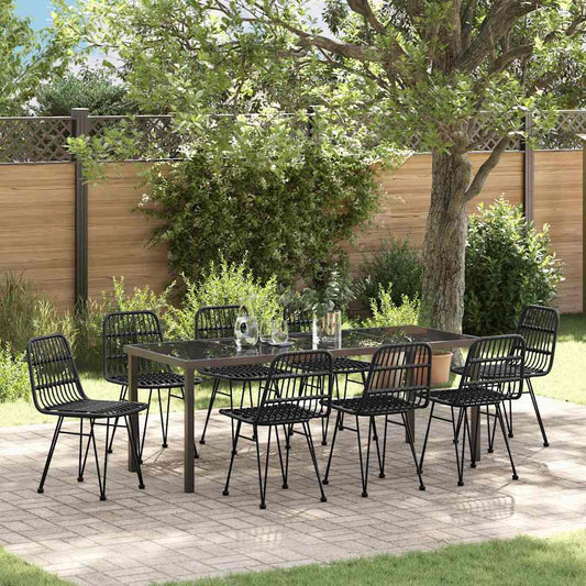 Garden Dining Set 9 pcs Black Powder-Coated Steel