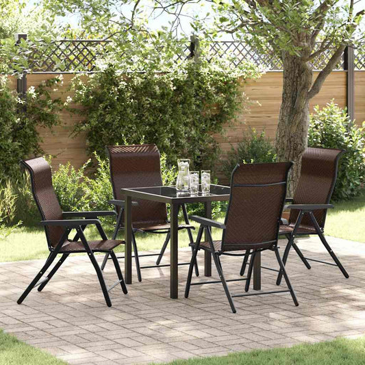 Garden Dining Set 5 pcs Brown Powder-Coated Steel