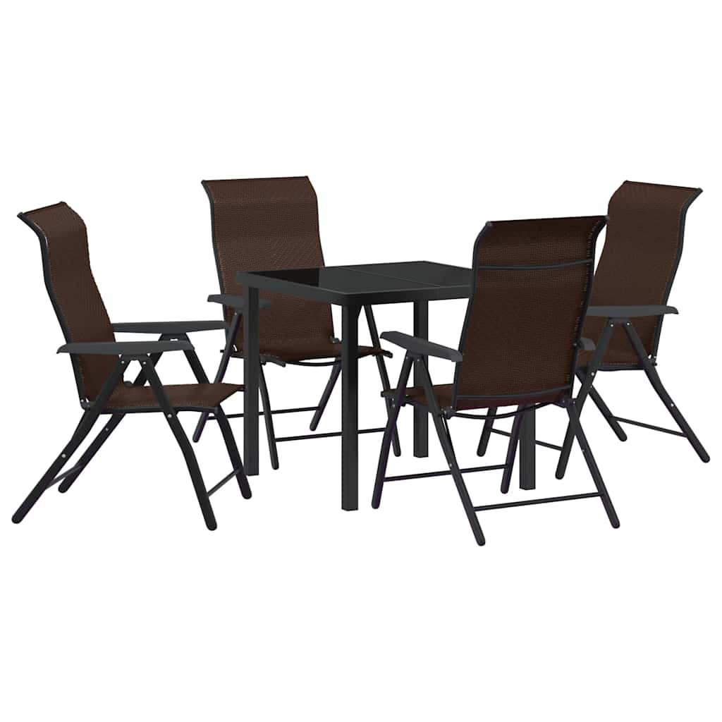 Garden Dining Set 5 pcs Brown Powder-Coated Steel
