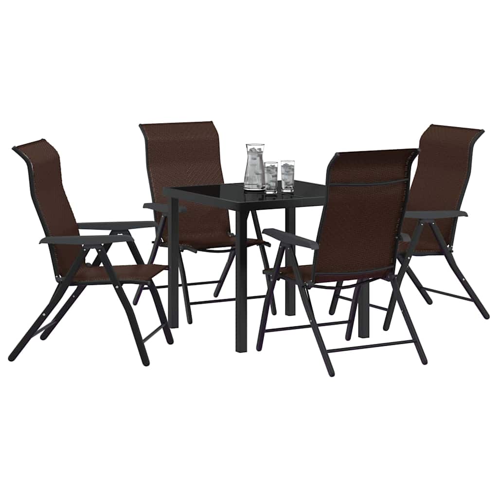 Garden Dining Set 5 pcs Brown Powder-Coated Steel
