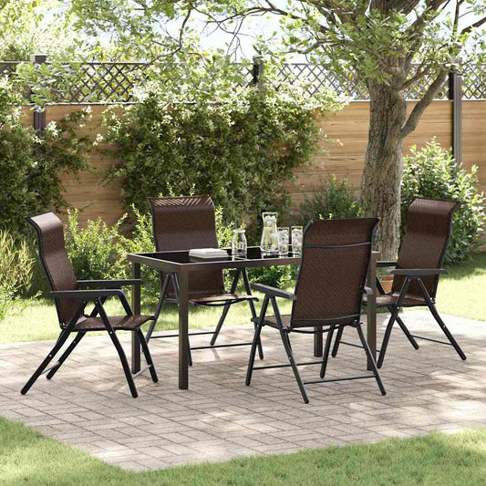 Garden Dining Set 5 pcs Brown Powder-Coated Steel