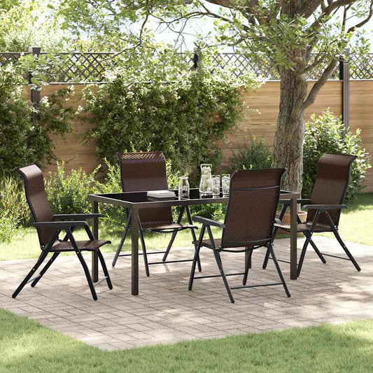 Garden Dining Set 5 pcs Brown Powder-Coated Steel