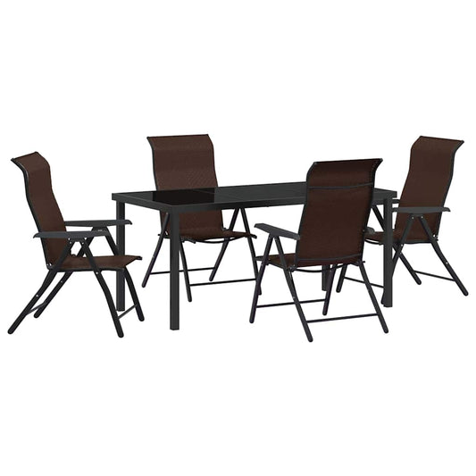 Garden Dining Set 5 pcs Brown Powder-Coated Steel